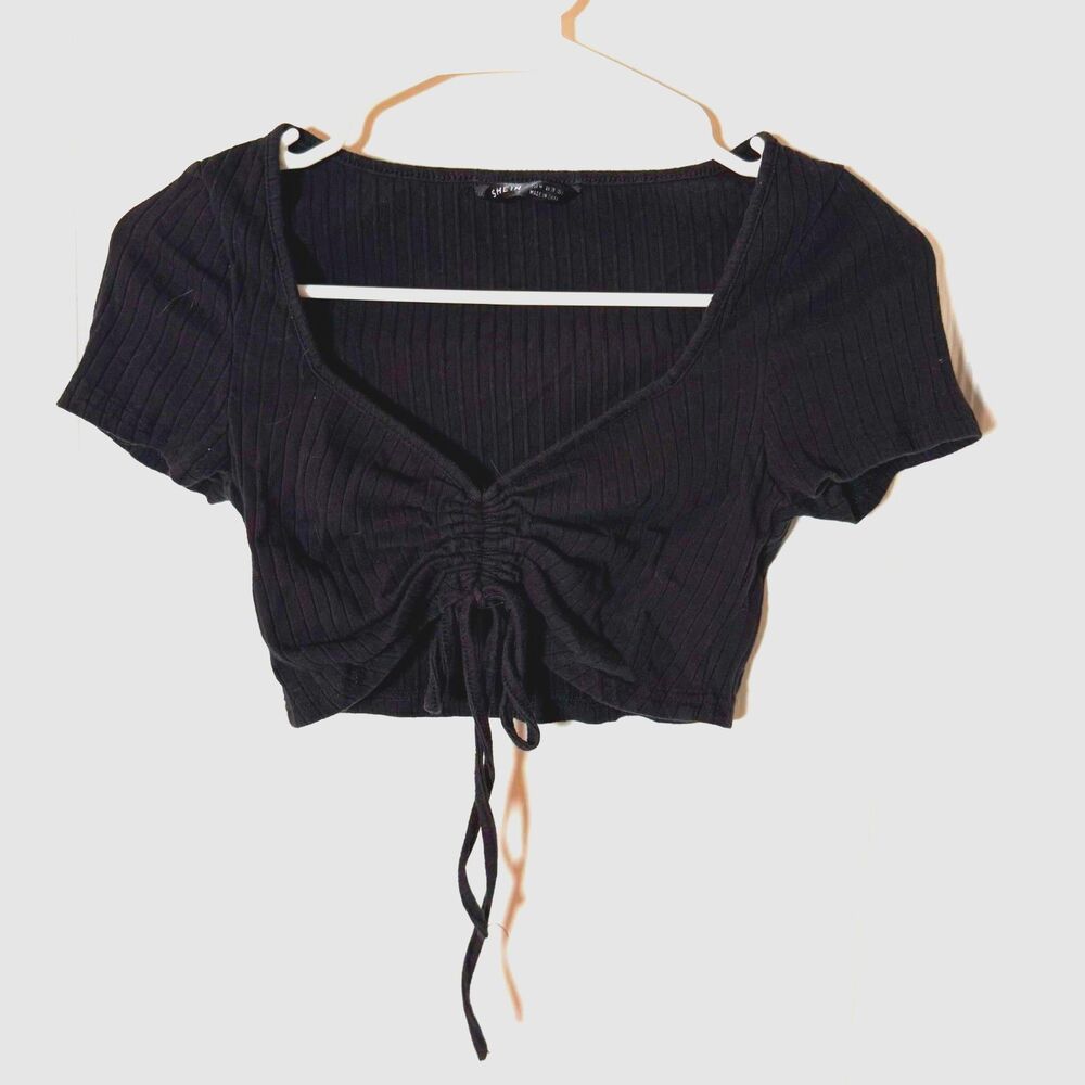 M Black Ruched Tie Front Cinched Crop Top Women’s Y2K Going Out